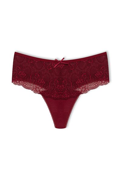 HNX 3-Piece Cotton Lace Front High Waist Large Size Thong Women's Panties