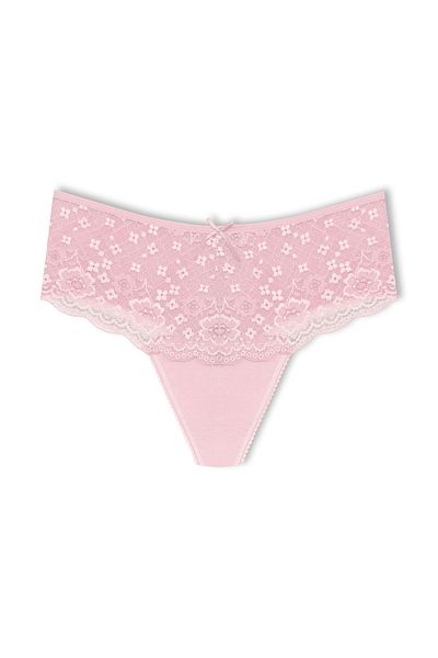 HNX 2-Piece Cotton Lace Front High Waist Large Size Thong Women's Panties