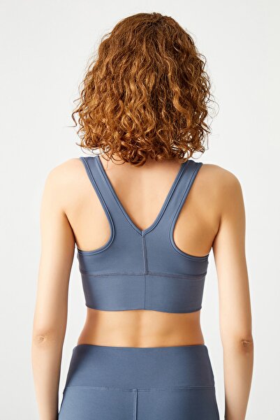 Los Ojos Antrasit Hafif Destekli Kaplı Önü Büzgülü Crop Top Büstiyer Low Scoop