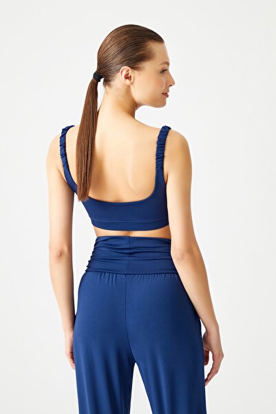 Los Ojos Albastru bleumarin ușor susținută curea cu șnur Detaliat sutien sport acoperit înfășurat