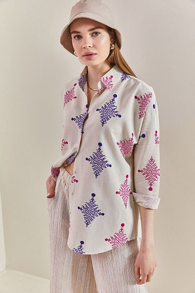 Bianco Lucci Women's Patterned Oversize Shirt