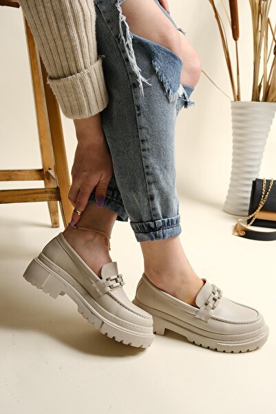 Oksit Sarina Thick Sole Buckle Detailed College Women's Loafer