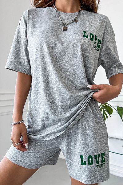 MODAGEN Women's Grimelange Love Printed Cotton Tshirt Shorts Set