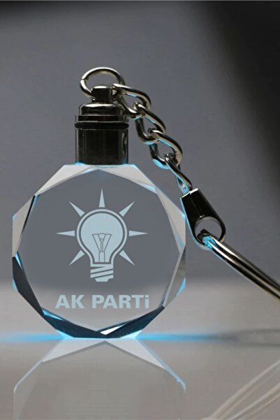 MERTKRİSTAL Akp Logolu Anahtarlık, Logolu Işıklı Anahtarlık, Cam Işlemeli Anahtarlık