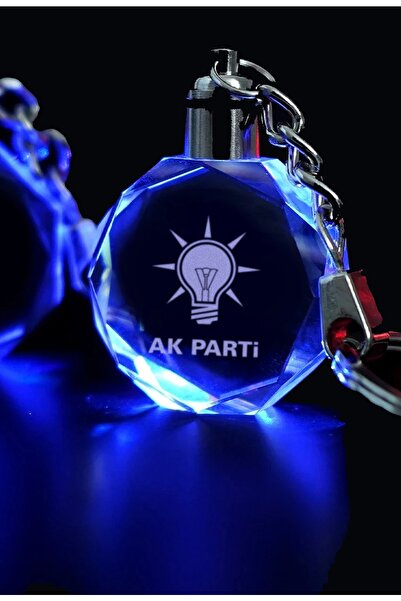 MERTKRİSTAL Akp Logolu Anahtarlık, Logolu Işıklı Anahtarlık, Cam Işlemeli Anahtarlık