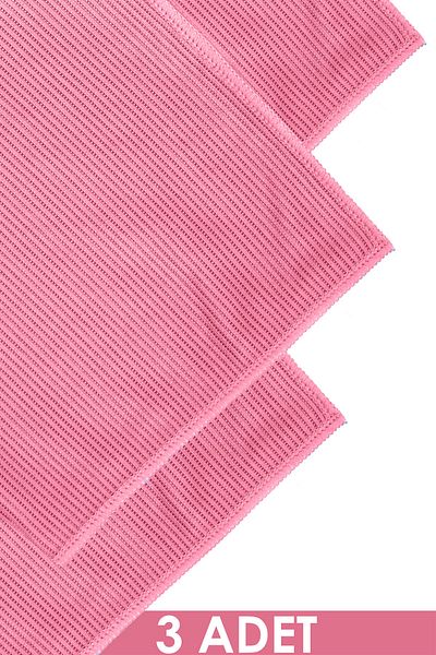 SİLVER HOME Microfiber 40x40cm 3-Piece Difficult Dirt and Oil Cleaning Cloth - Pink