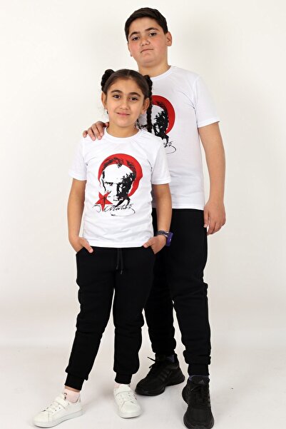 COSBA kids wear Tricou pentru copii din bumbac cu imprimeu Ataturk și steag turcesc, fete, băieți (UNİSEX) 5-13 ani