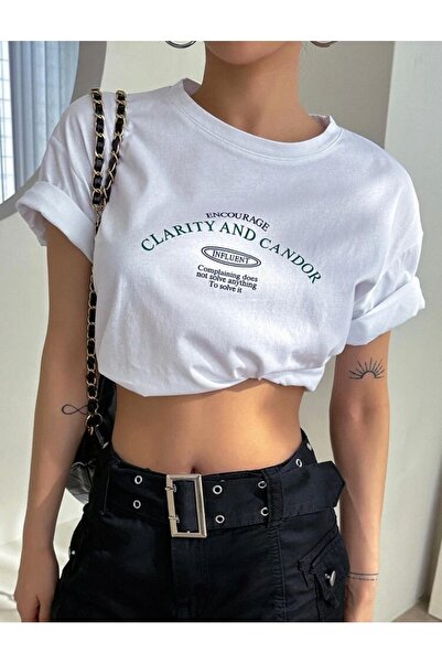 AFROGİYİM Γυναικείο μπλουζάκι Clarity And Candor Printed Oversize