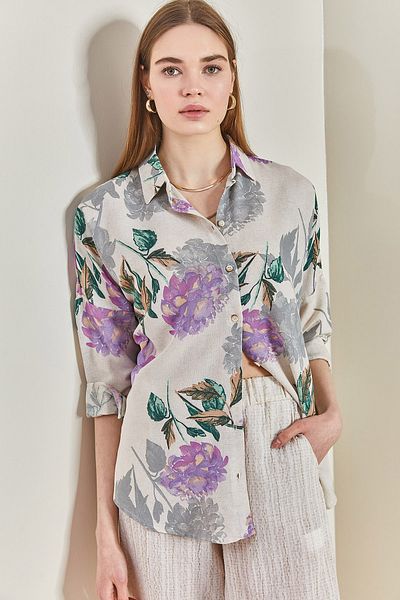 Bianco Lucci Mehrfarbig gemustertes Oversize-Hemd für Damen