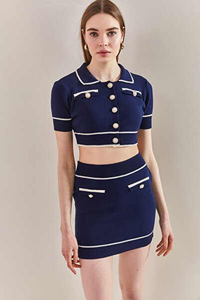 Bianco Lucci Жіночий трикотажний костюм з спідницею на ґудзиках з детальним верхом і низом