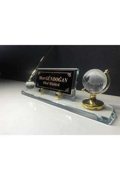 Gündoğan Kristal Beyaz Masa Üstü Cam İsimlik