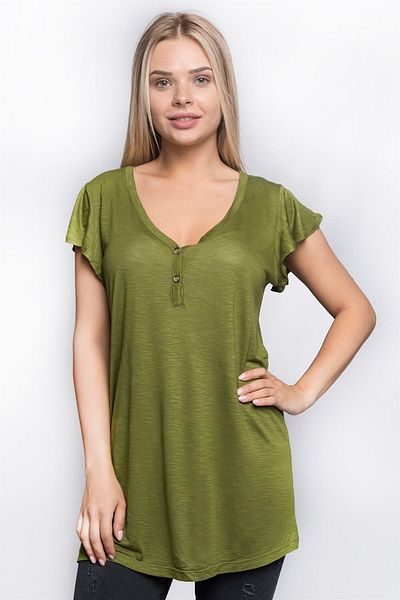 Miss Murem V-Neck Buttoned Blouse-green