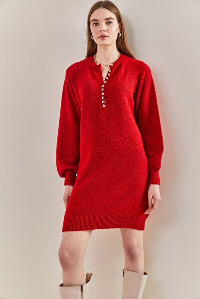 Bianco Lucci Women's Striped Buttoned Soft Knitwear Dress