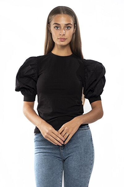 Miss Murem Watermelon Sleeve Blouse-black