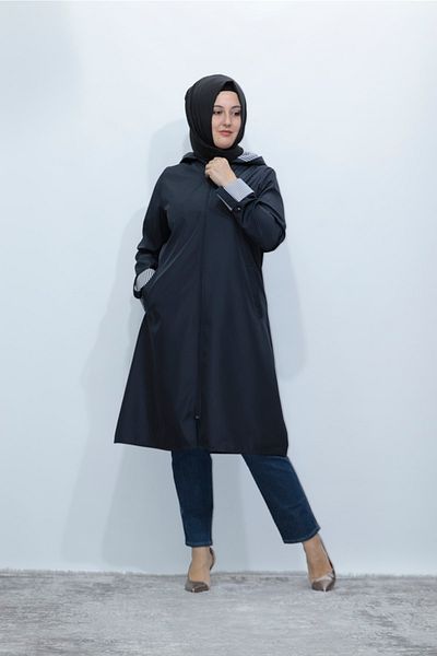 Zey&Ka Butik Plus Size Printed Hooded Raincoat Trench Wear Go Out Cap
