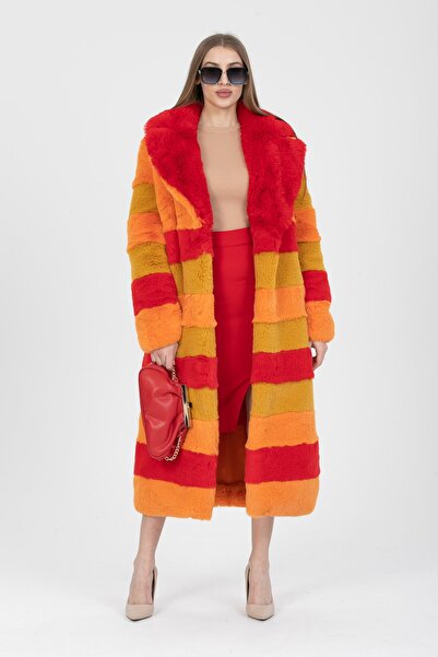 Redpoint Jackets Premium Uzun Tüylü Rex Suni Kadın Kürk Kaban