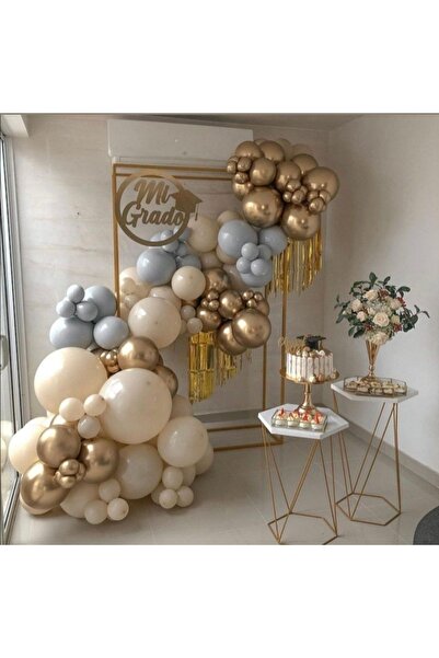 Generic Brand Storm Blue Gold Chrome Milk Coffee Balloon Set 50 Pieces