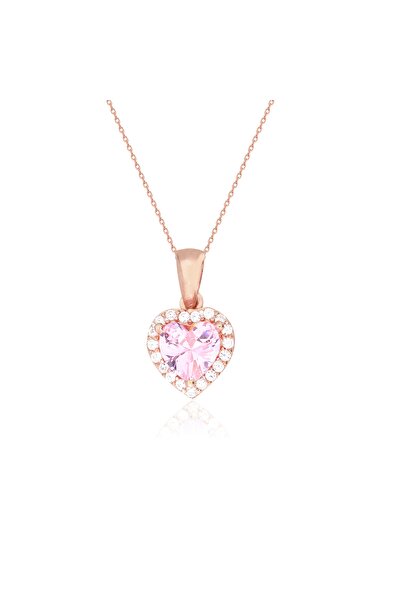 Silveranka 925 Ayar Gümüş Pembe Kalp Kolye