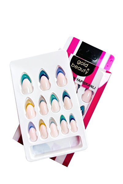 Gold Beauty 12 Adet Badem Tırnak Tak Ve Çık Kendinden Yapışkanlı Takma Tırnak