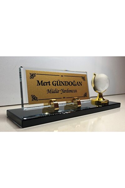Gündoğan Kristal Masaüstü Dünyalı Isimlik Füme Cam Kristal