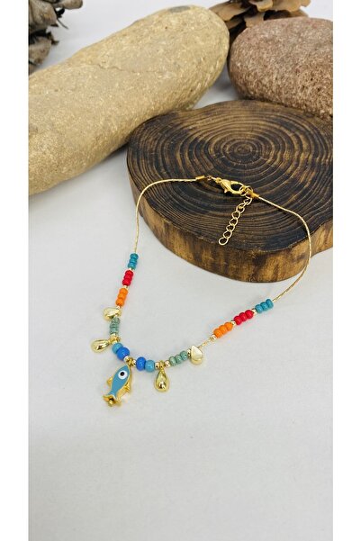 Porsuk Alternatif El Yapımı Mineli Balık Figür Lak Kaplama Afgan Boncuklu Halhal