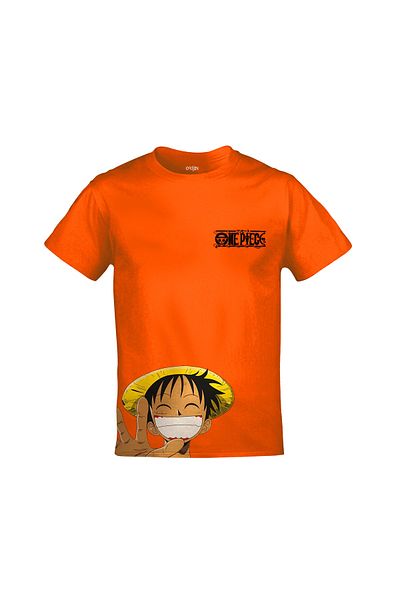 Orijin Tekstil One Piece Monkey D. Luffy Smile Front Back Printed Unisex Orange T-shirt