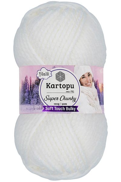Kartopu Σούπερ Τσάνκι Μαλλιού Χειροποίητο Νήμα Κ010 Λευκό