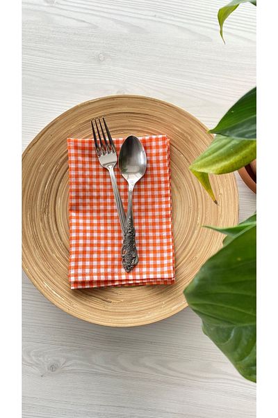 White Alamode Gingham Orange Napkin Holder Single