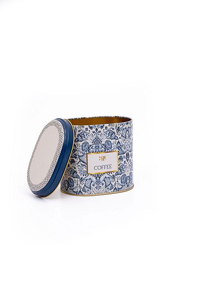 EVLE Er004-y1 Azulejos Coffee Patterned Oval Metal Storage Container 11x15 Cm