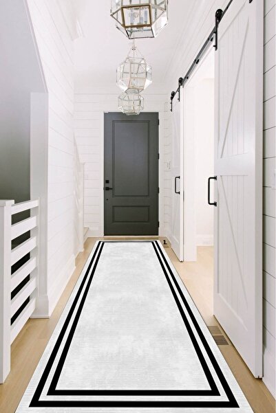 Arrosa Home Dijital Baskı Yıkanabilir Kaymaz Taban Siyah&beyaz Çerçeveli Mode...