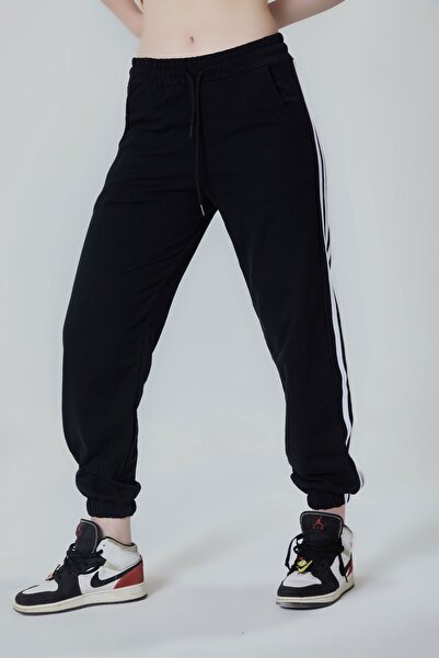 HAKKE Women's Black Stripe Comfortable Basic Sweatpants