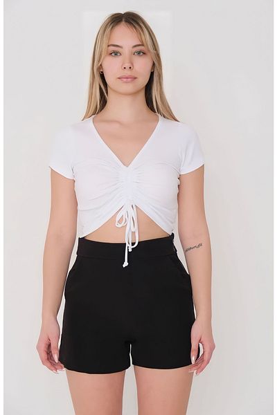 AYSİ COLLECTİON Bluză cu decolteu în V adunată în față