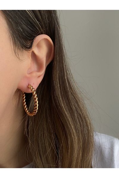Owentis Steel Rose Gold Twisted Hoop Earrings 4cm Diameter - Non-darkening-
