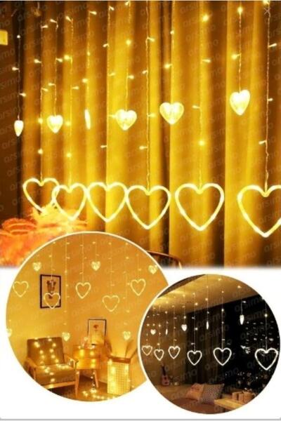 Crystal Palace Led Işık - Led Işıklı Perde - Kalpli Led Işık - 8 Modlu Dekoratif Perde Süsleme Işığı -3 Metre-