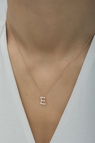 klas gümüş Gümüş Zirkon Taşlı E Harfi Kolye