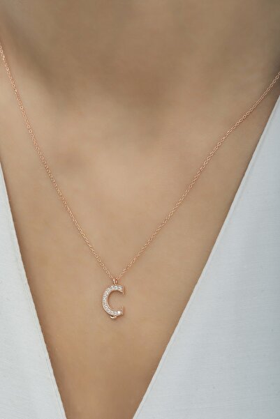 klas gümüş Gümüş Zirkon Taşlı Ç Harfi Kolye