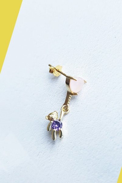 MorMajor Silver Ithal Tekli Mini Kalp Ve Ayıcık Gümüş Küpe