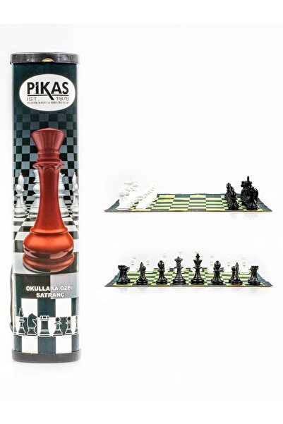 Pikas Orta Boy Plastik Rulo Satranç Takımı Şık Tasarım Satranç Seti Siyah