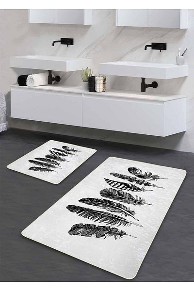 Pilloveland Covoraș de baie lavabil cu bază anti-alunecare din 2 piese - cu pene 60*100 cm - 50*60 cm