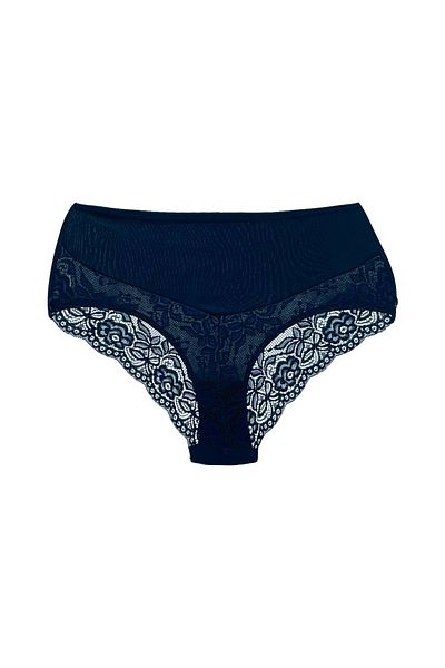 HNX Γυναικείο σώβρακο Navy Blue βαμβακερό ψηλόμεσο δαντέλα με λεπτομέρειες σε μεγάλο μέγεθος