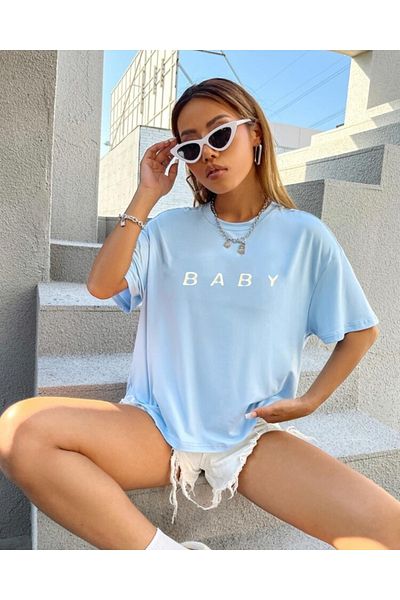 AFROGİYİM Tricou oversize cu imprimeu pentru bebelusi - femei, albastru