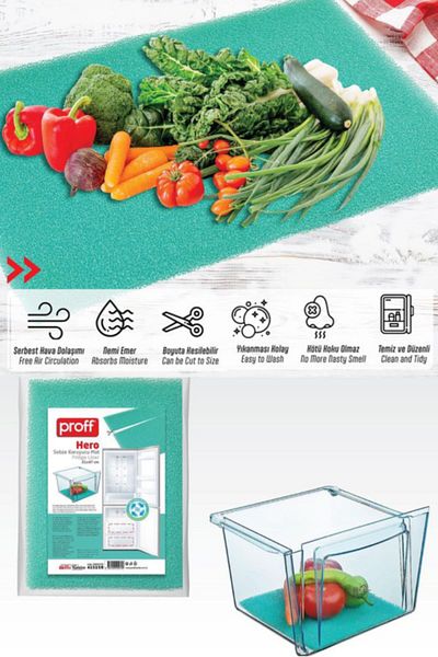 Proff Hero Vegetable Protective Mat - 31X47 cm Refrigerator Mat, Moisture and Mildew Prevention