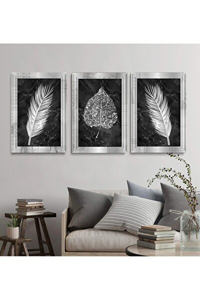 YOKTAYOK Pleksi Çerçeveli Yaprak Desen 3lü Taplo