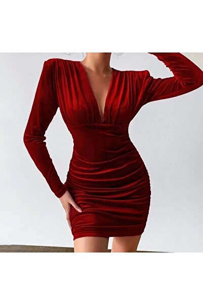 ELBEY Kopya - Omuz Vatkalı Kadife Elbise