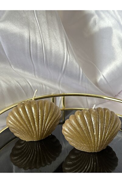 Zdtoptan 2'li Gold Istiridye Mum, Özel Tasarım Dekoratif Beyaz Sabun Kokulu Mum