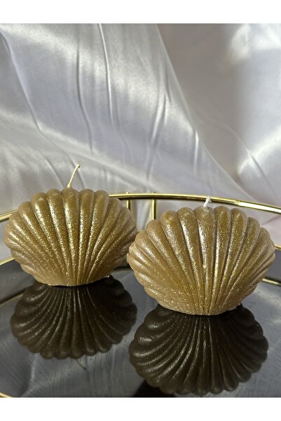 Zdtoptan 2'li Gold Istiridye Mum, Özel Tasarım Dekoratif Beyaz Sabun Kokulu Mum