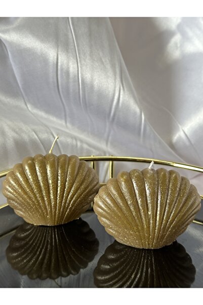 Zdtoptan 2'li Gold Istiridye Mum, Özel Tasarım Dekoratif Beyaz Sabun Kokulu Mum