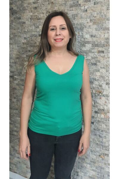 SİSTERS2HC Πράσινο μπλουζάκι με βαθύ μπροστινό πίσω λαιμόκοψη V με λουράκι βι...