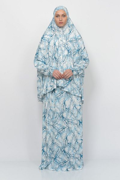 Altobeh Rochie practică de rugăciune musulmană din lycra cu mâneci liliac cu model de copac din 2 piese 992-0705