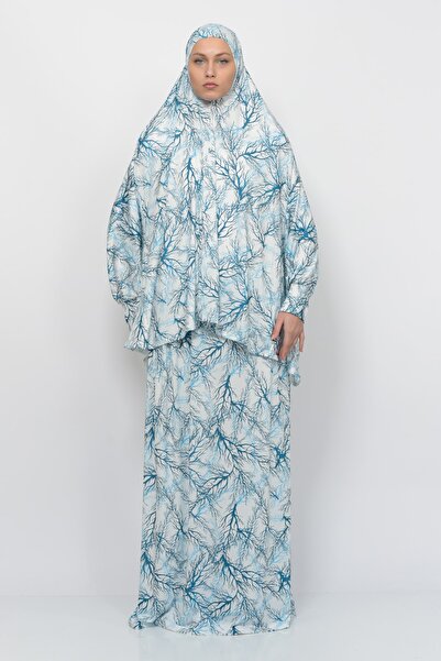 Altobeh Practical Two Pieces Tree Patterned Bat Sleeve Hijab Lycra Muslim Prayer Dress 992-0705